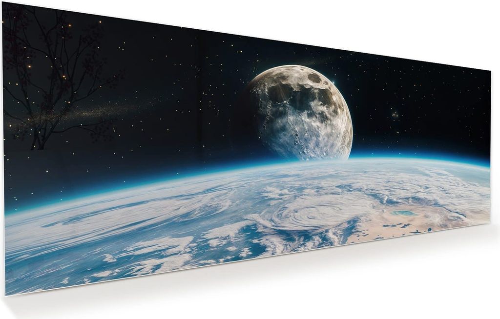 Glasbild 100x40cm in XXL für Wohnzimmer, Schlafzimmer Motiv Mondüberblick