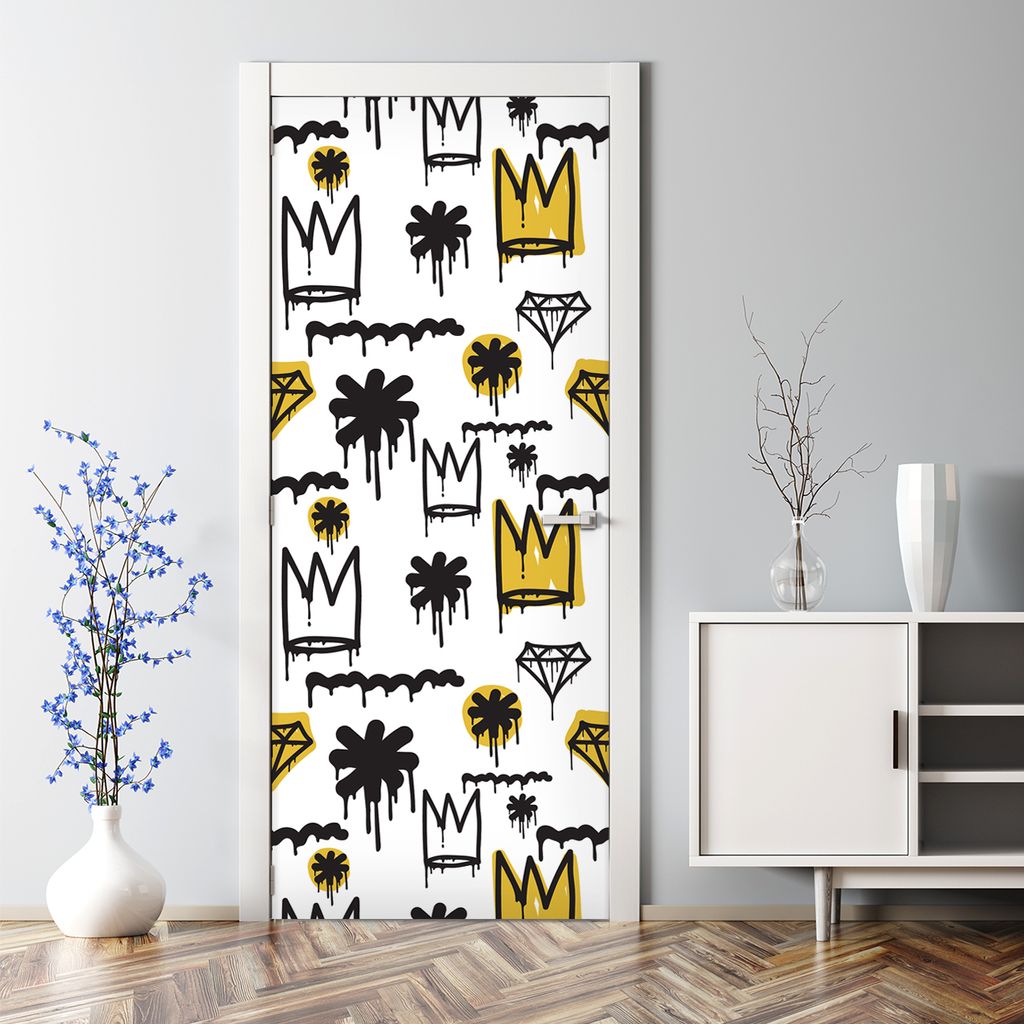 Dekorative Türposter selbstklebend Wandaufkleber Türaufkleber Krone schwarz-weiße 77 x 200 cm