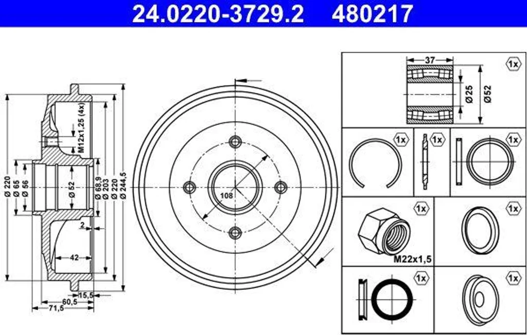 Tambour de frein ATE 24.0220-3729.2 robuste avec revêtement anti-rouille
