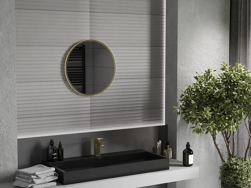 Mexen Loft specchio da bagno rotondo 30 cm, cornice dorata - 9850-030-030-000-50 - 2