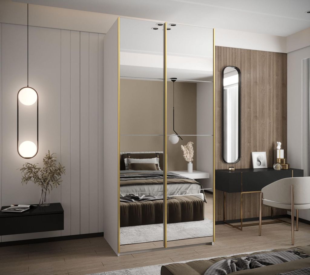 Zweitüriger Kleiderschrank SAMARA 2 – 110 cm, weiß/gold