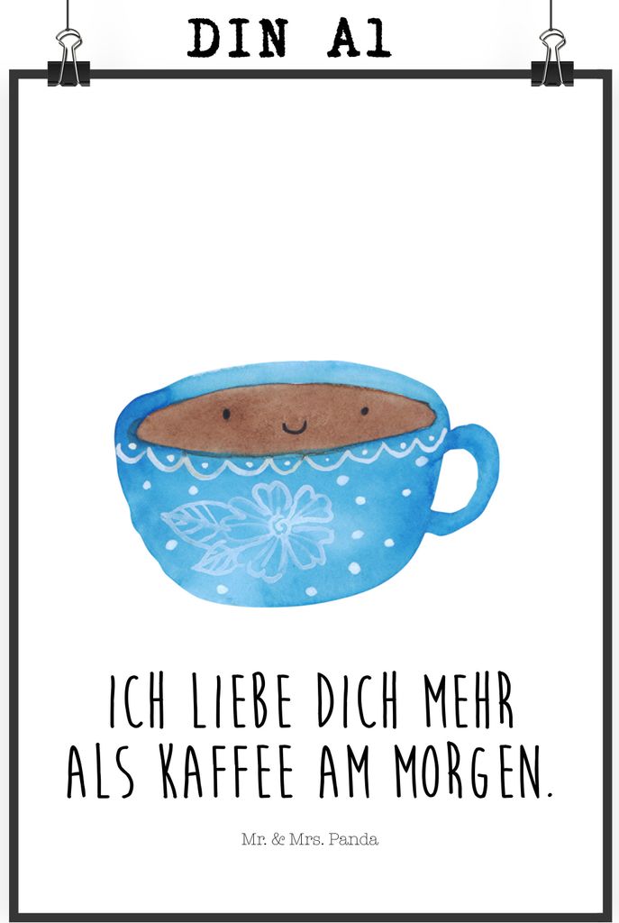 Mr. & Mrs. Panda Bild Kaffee Tasse DIN A1 - Weiß - Geschenk, Glücklich, wanddeko, Geschmack, Genuss, Posterdruck, drucke, Wandbild, Lustige Sprü...