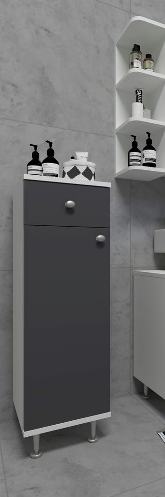 VCM Holz Midischrank | Badschrank | Maße: H. 95 x B. 30 x T. 30 cm | 1 Schublade | 1 Drehtür | 3 Fächer - Nilosi
