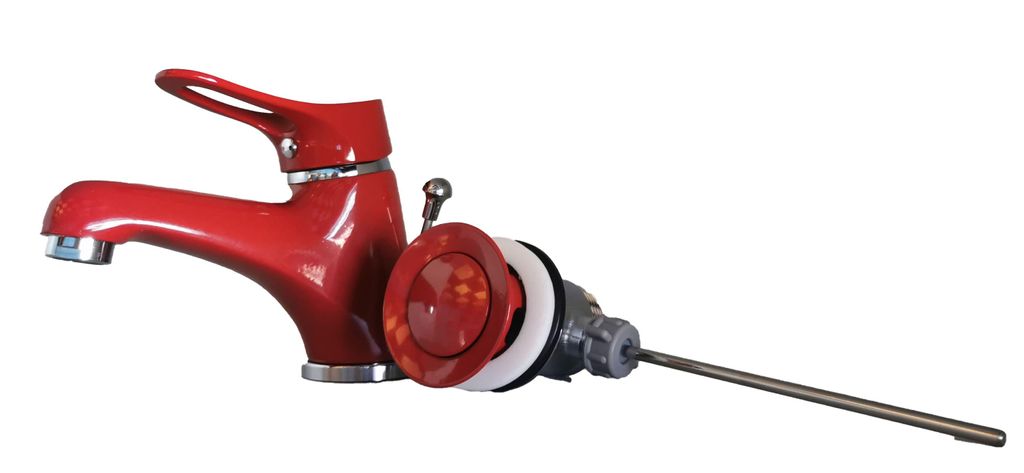 Waschtisch, Badewannen, Bad, Wasserhahn, Armatur, rot + Excenter rot