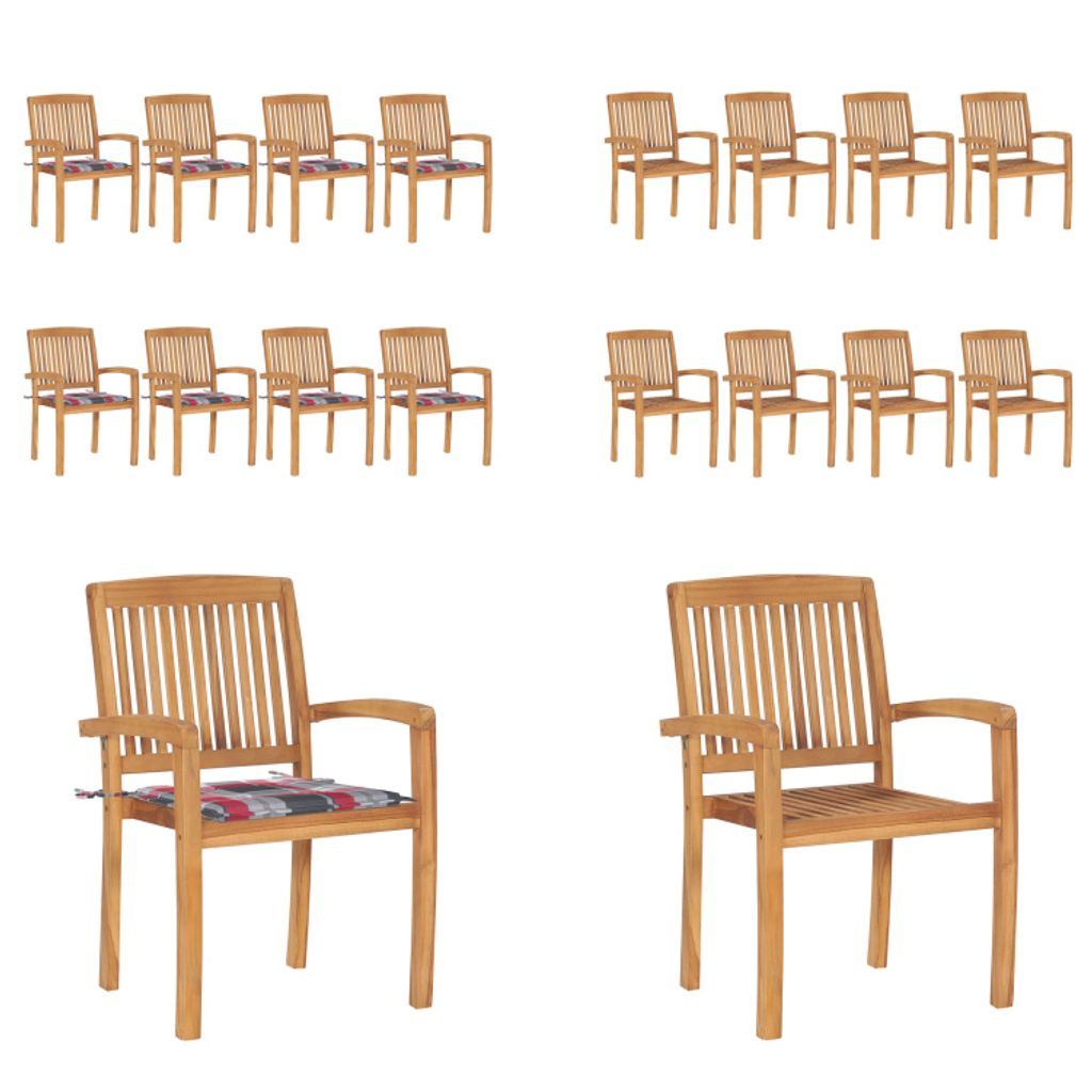vidaXL Stapelbare Gartenstühle mit Kissen 8 Stk. Massivholz Teak - Gartenstuhl - Gartenstühle - Holzstuhl - Holzstühle