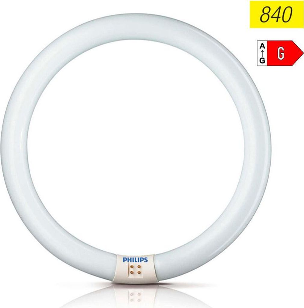 A circular fluorescent lamp on a white background.