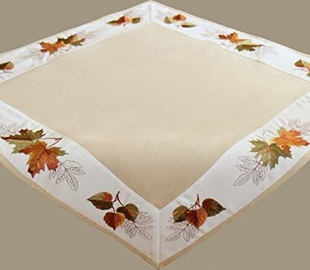 Mitteldecke "Blätter", beige-bunt Stickerrei, ca. 85 x 85 cm