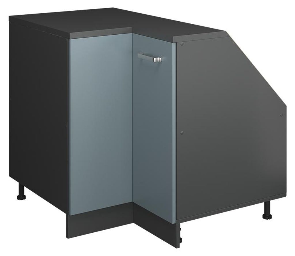 Eck-Küchenschrank für Dachschrägen Vicco R-Line Blau-Grau 75.6 cm mit 1 Tür, Schrankkorpus 60 cm Tiefe, Model 60007