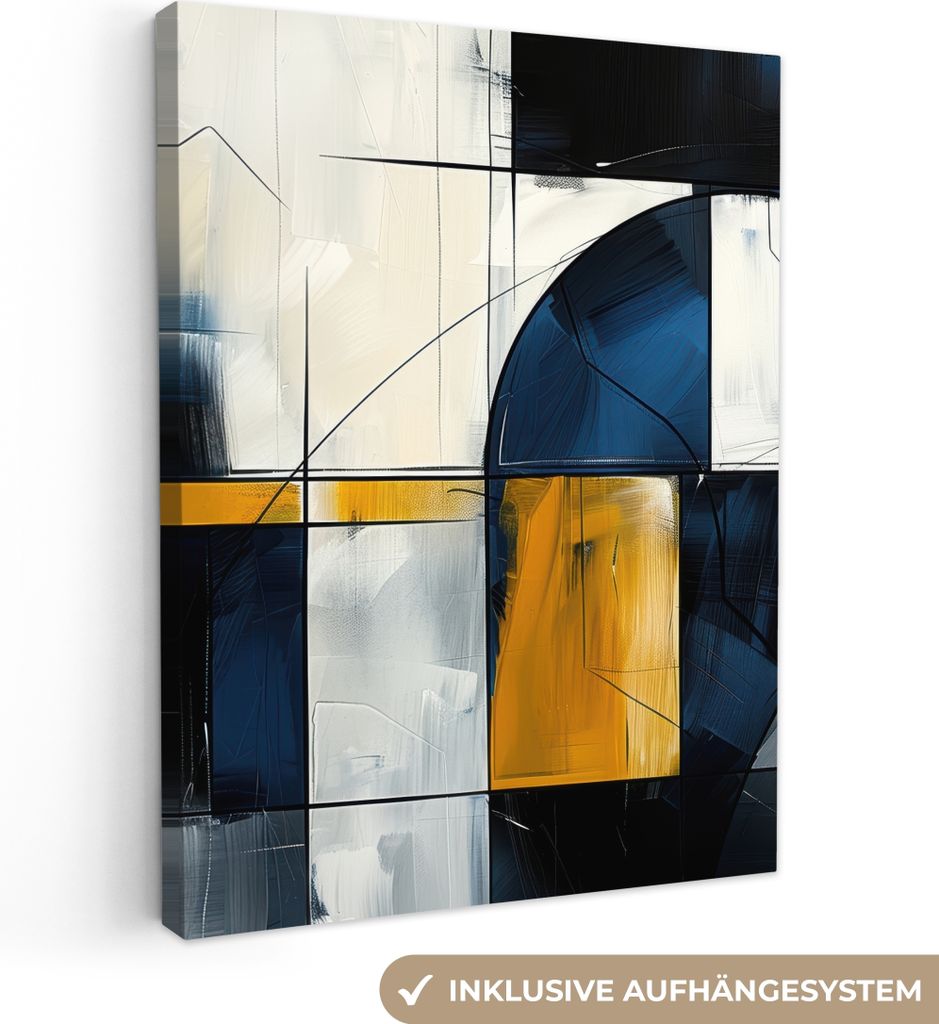 MuchoWow - Leinwandbilder - Abstrakt - Formen - Gold - Blau - Geometrisch, Wandbild, Wanddeko Bilder Wohnzimmer, 30x40 cm