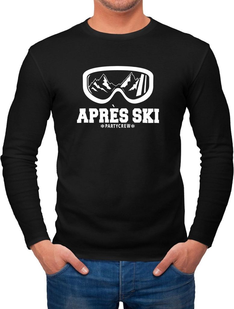 Herren Long-Sleeve Après Ski Party Crew Ski-Fahrer Snowboard-Fahrer Wintersportler Feiern Fun-Shirt Langarm-Shirt Moonworks schwarz L