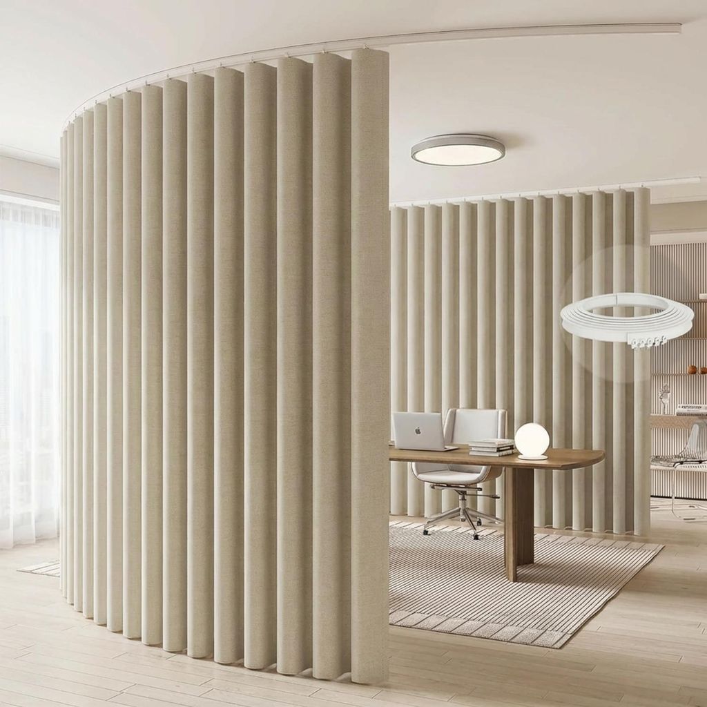 Extra Breite Vorhang Blickdicht Raumteiler mit Schiene Gardinen Vorhänge Türvorhang für Wohnzimmer Schlafzimmer, B254xH213cm, Beige