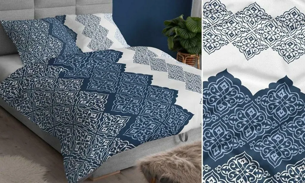 Linge de lit en satin 160x200 bleu marine blanc A KARO Satin 3065