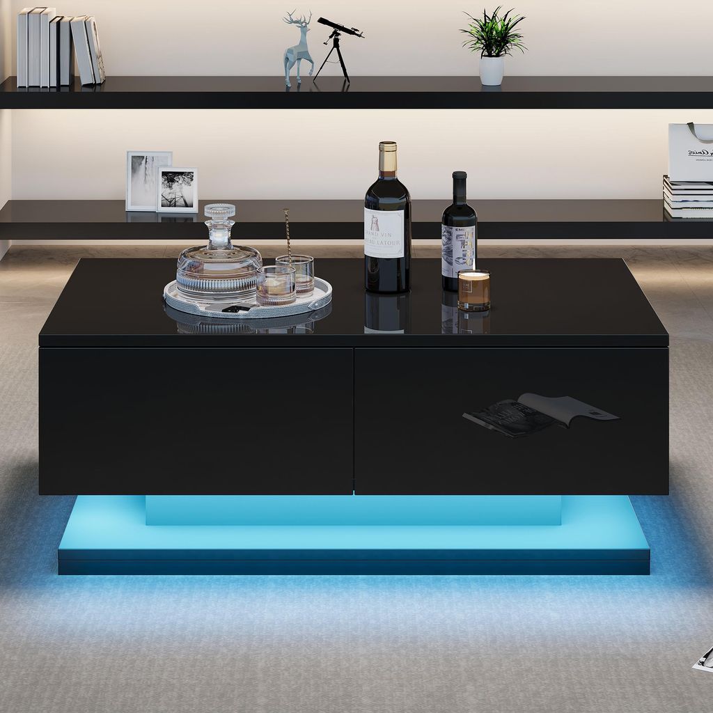 Sweiko 90x50x38cm schwarzer Hochglanz-Couchtisch, Sofatisch Produktbild 