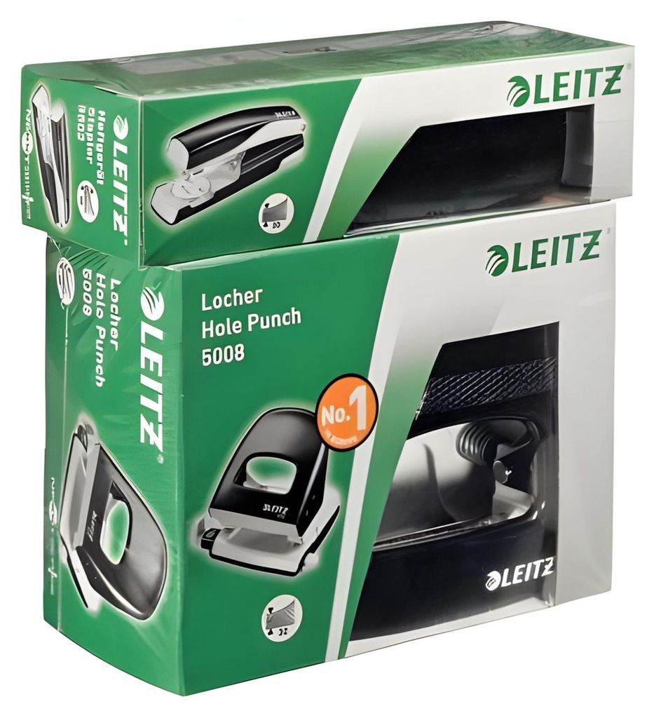 LEITZ schwarz Set Locher 5008 u Heftgerät 5502