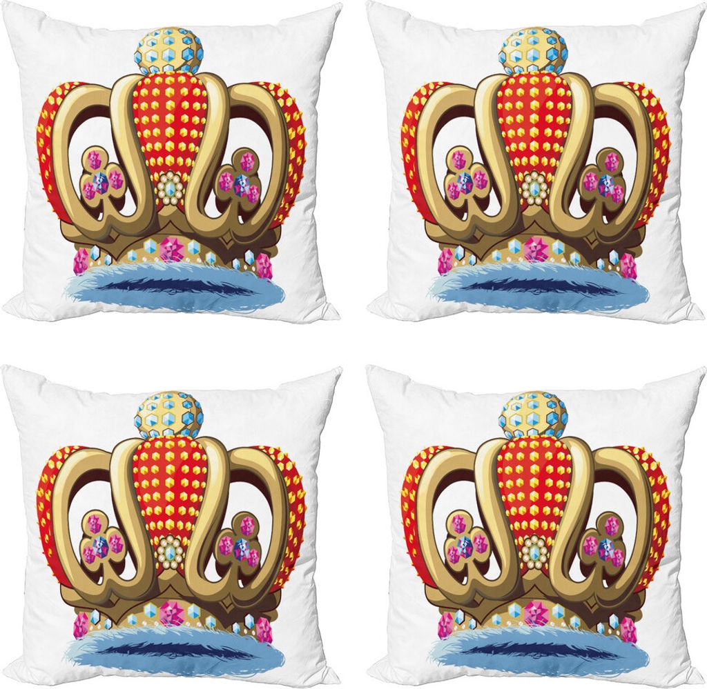 ABAKUHAUS König Kissenbezug Set (4 Stück), Königliche Adelsfamilie Crown, Moderner Doppelseitiger Digitaldruck, 60 cm x 60 cm, Mehrfarbig