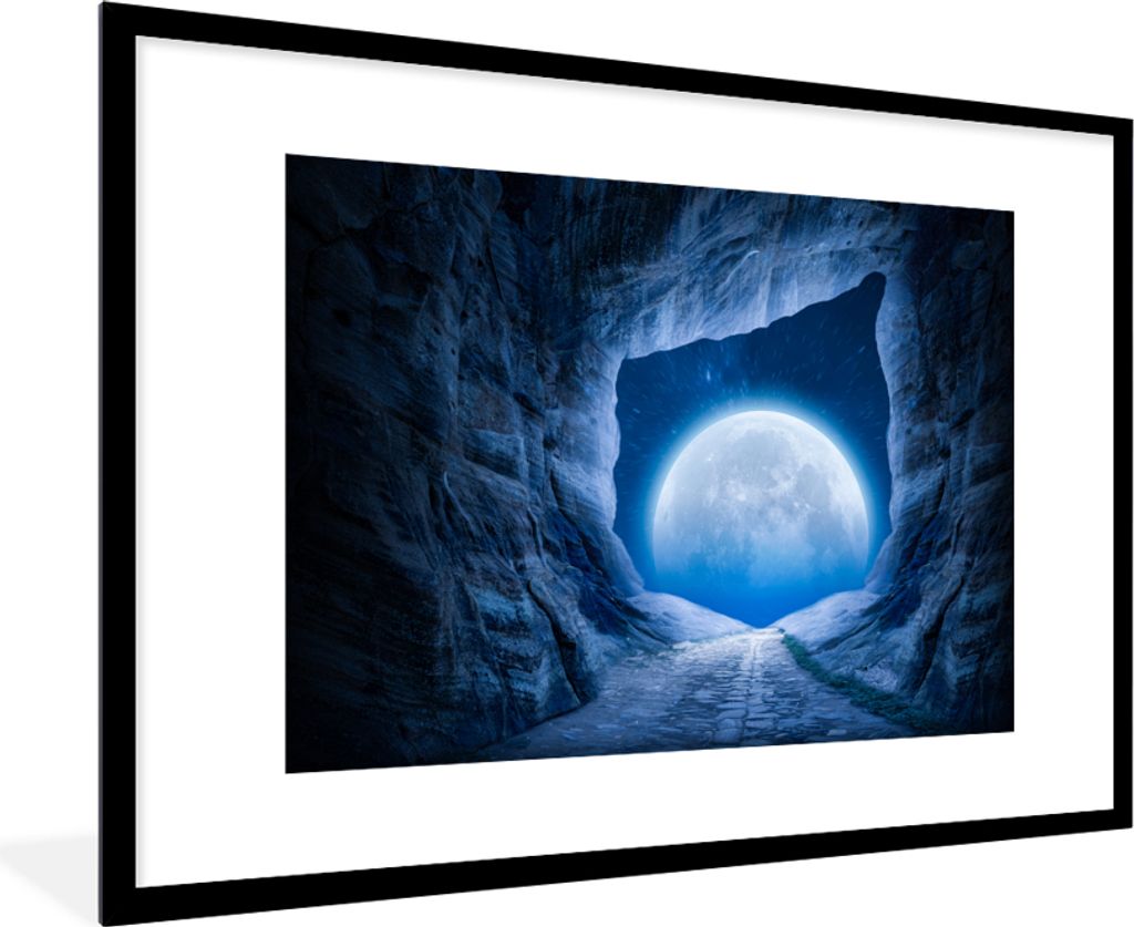 MuchoWow Gerahmtes Poster Höhle - Mond - Weltraum - Universum - Blau 90x60 cm - Poster mit Schwarzem Bilderrahmen Wandposter Rahmen Foto Bilder ...