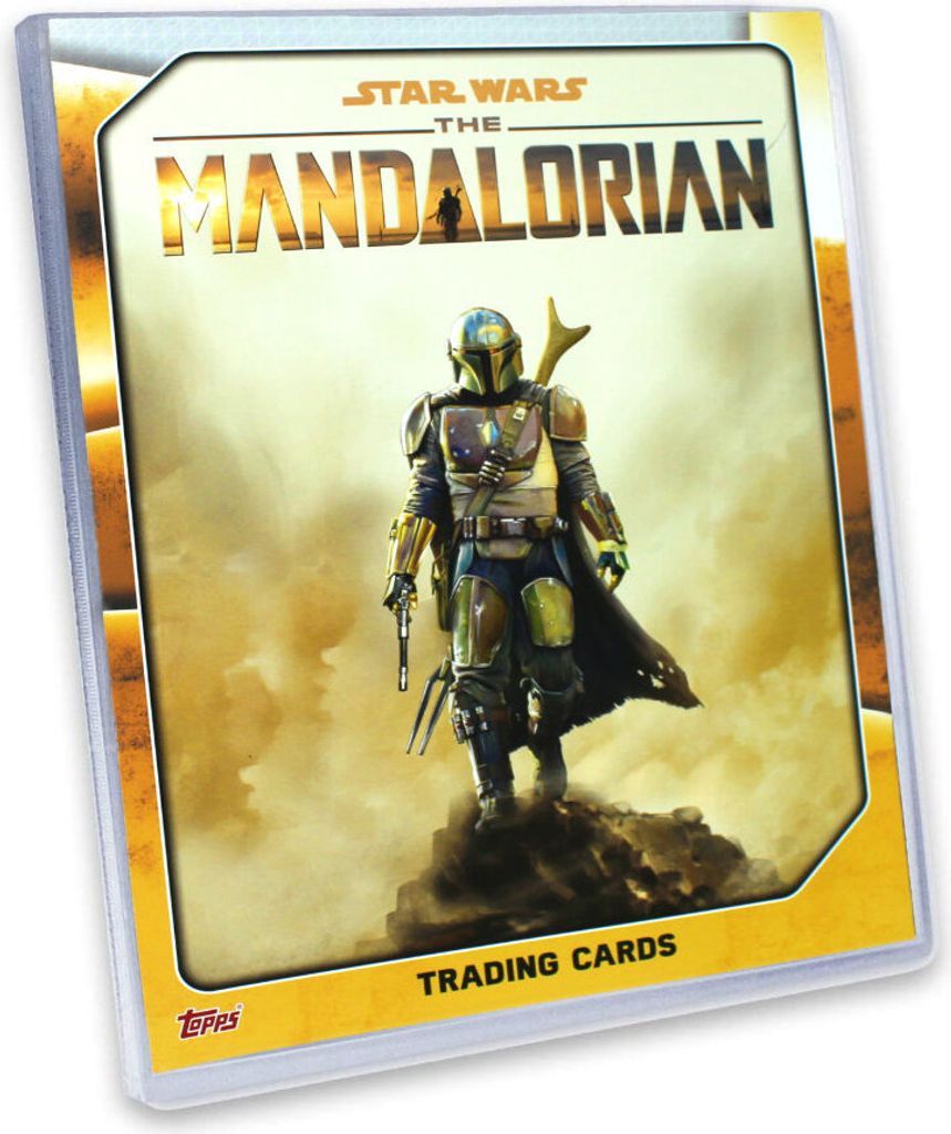 The Mandalorian character from Star Wars standing on a rocky surface with a dusty background.