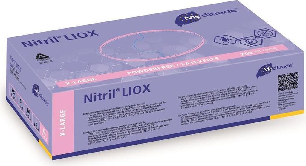 1800 Nitril-Handschuhe Liox- puderfrei - keimtötend - Einmalhandschuhe Gr. XL