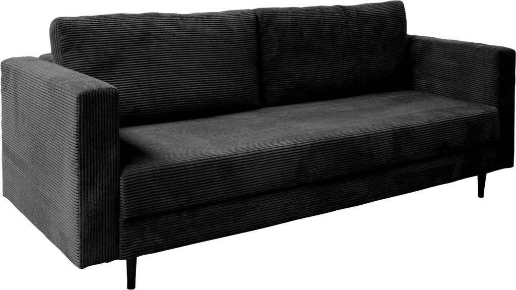 Ares Meble Cord Sofa mit Schlaffunktion SANTINO - Wohnzimmer Couch, 2er Sofa Bett, Rückenkissen Sofa mit Bettkasten - 232x98 cm - Schwarz