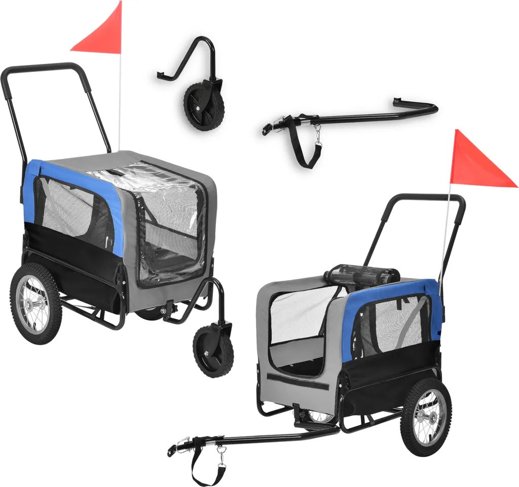 Remorque pour chien et Jogger vélo cabine de transport animaux Noir/Gris