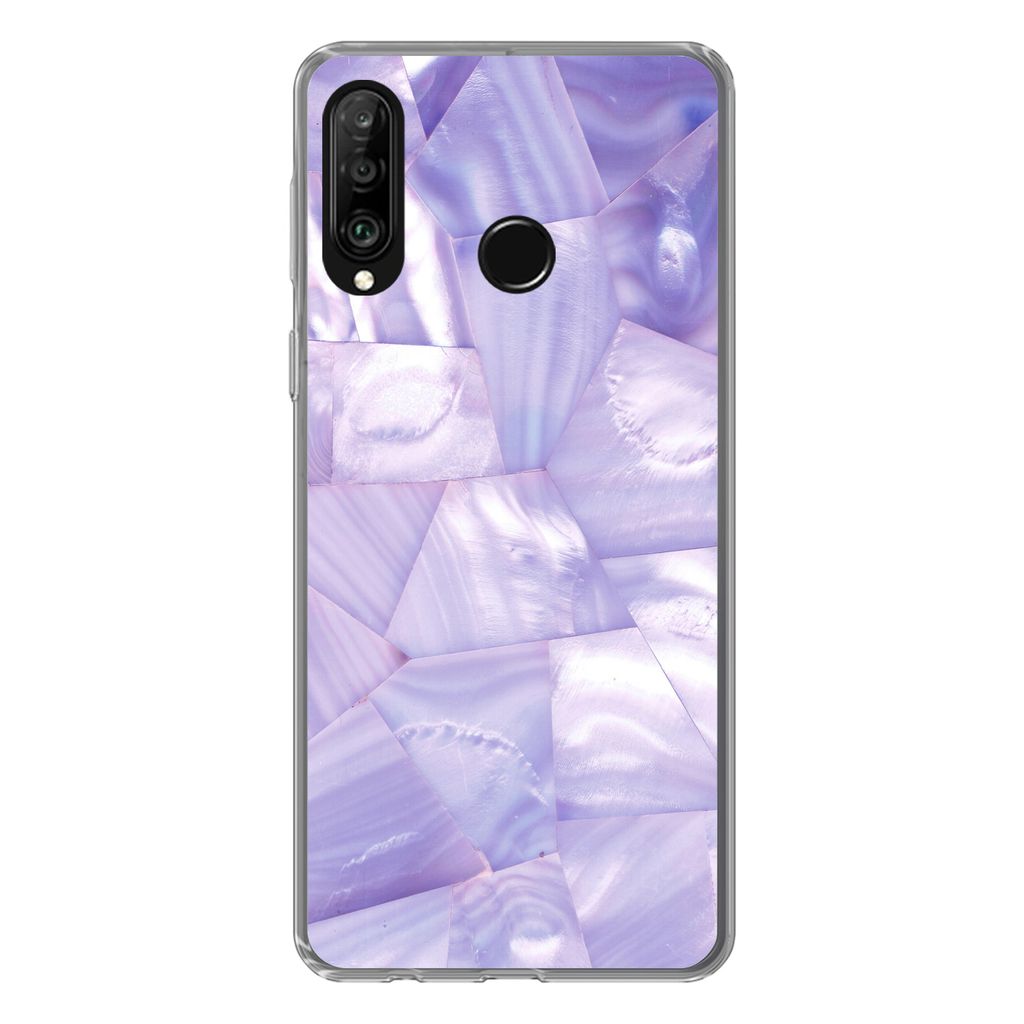 MuchoWow Handyhülle Schutzhülle Hülle für Huawei P30 Lite Naturstein - Muster - Perlmutt Silikon Softcase Handy Hülle - Handyhülle