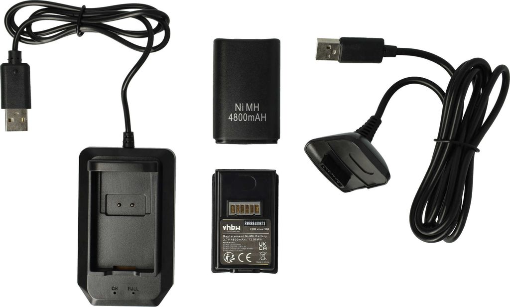 vhbw Play & Charge Kit kompatibel mit Microsoft Xbox 360 Produktbild 