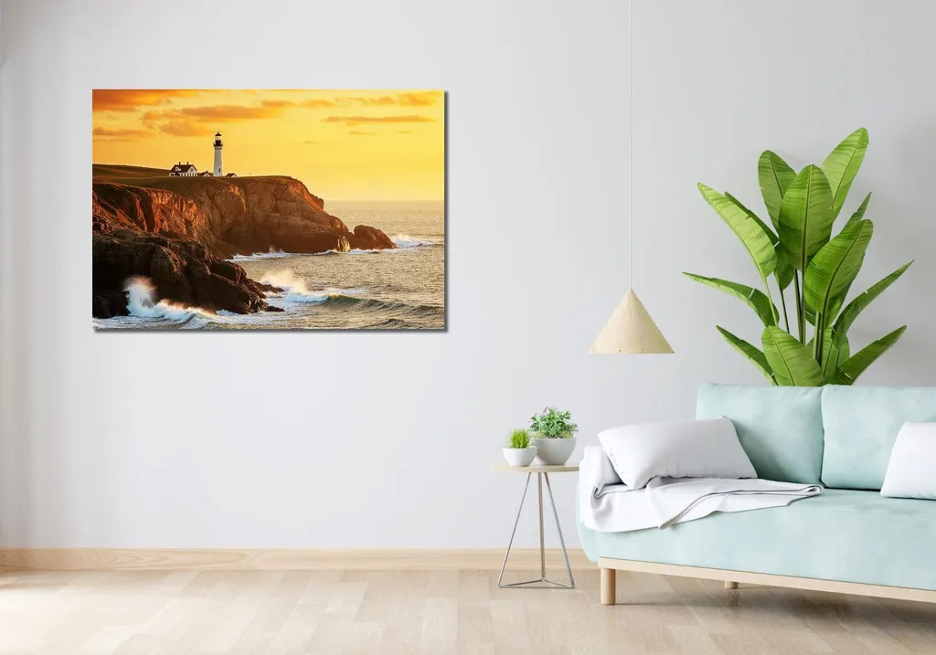 Quadro paesaggio marino con faro in lontananza e ragazza 100x70 COLORI E LUCI 42988 Idea Luce di Filippi - Carrù(Cuneo