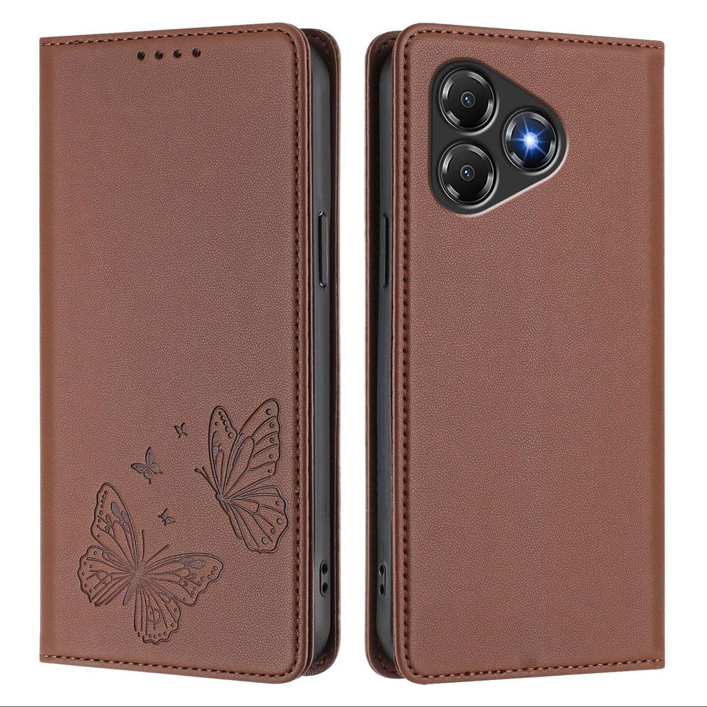 Lederhülle für ZTE Blade A36, Schmetterling Prägung Leder Brieftasche Schutzhülle mit Ständer Braun