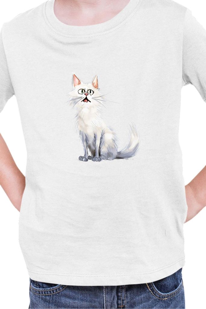 Kinder T-Shirt Funny Cats Breeds Turkish Angora Cat, 3-4 Jahr - 104 / Weiß