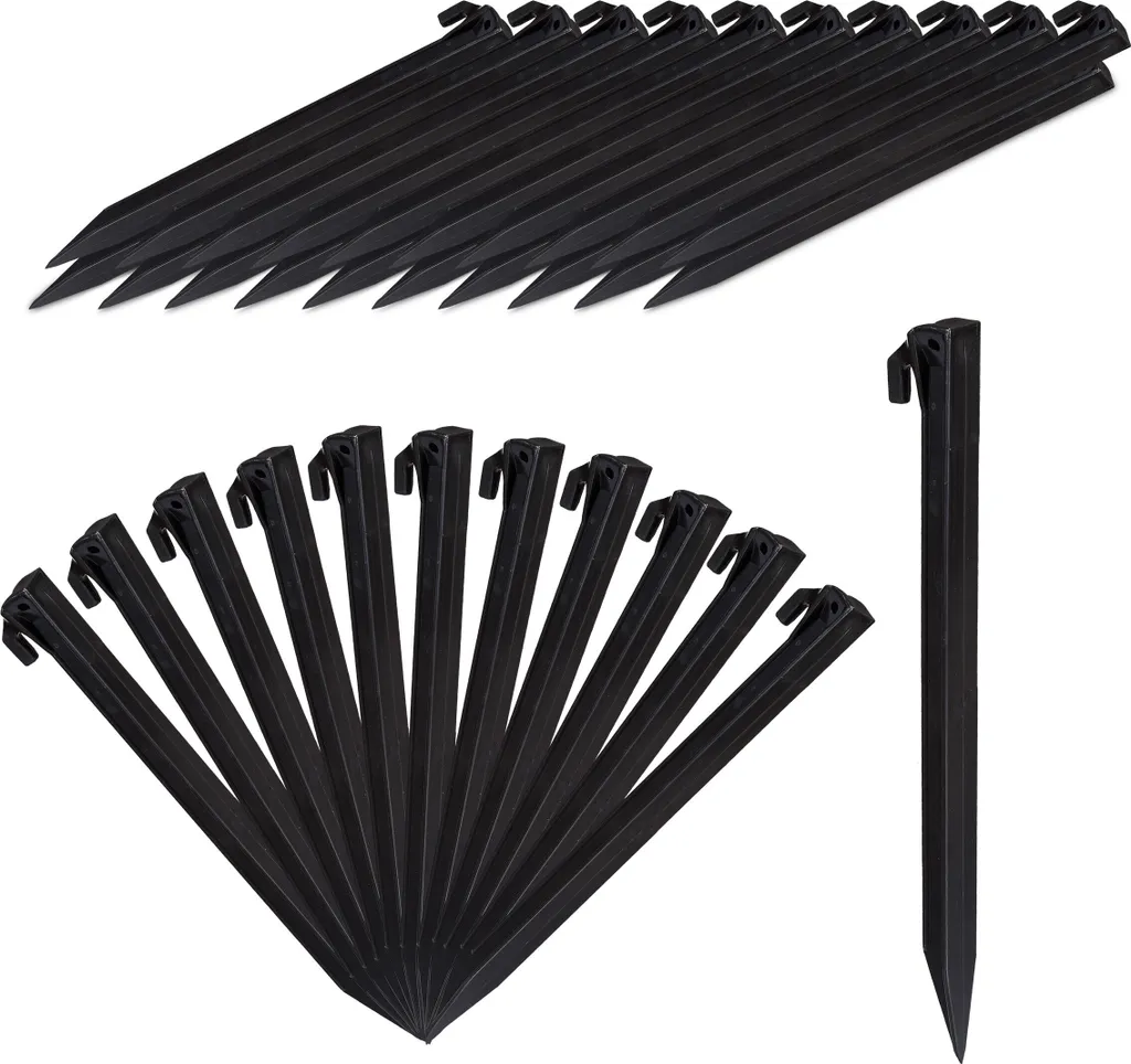 Relaxdays 128 x Piquets en Plastique Noir pour Fixation Jardin 20 cm