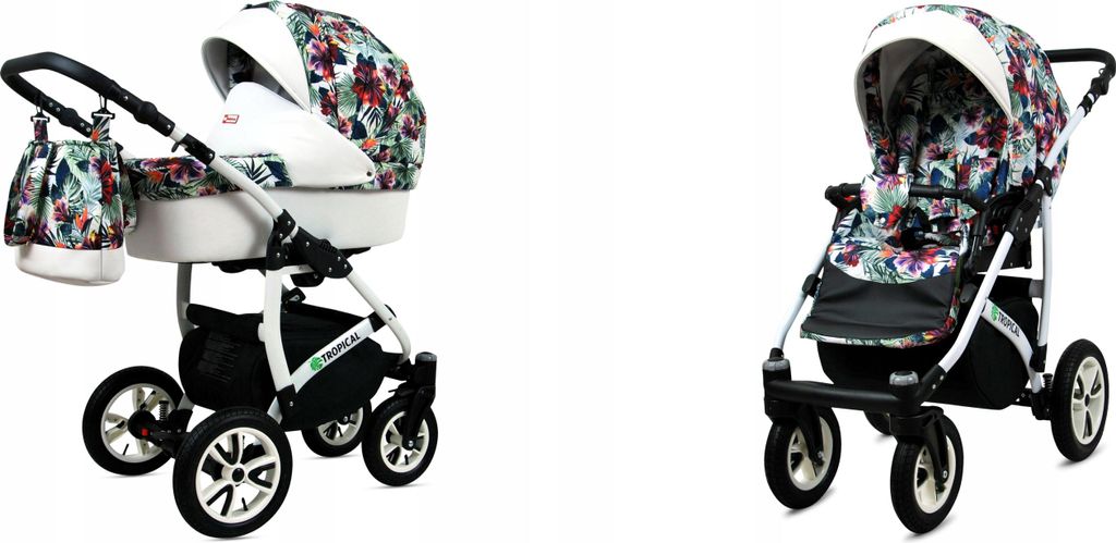 BabyLux Tropical | 2in1 Kinderwagen Set | Chili Flowers | Kombikinderwagen | Kinderwagenset | B