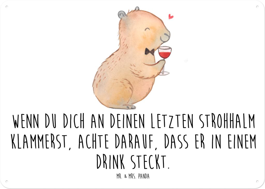 Mr. & Mrs. Panda tafel Capybara Wein DIN A5 - Weiß - Geschenk, Türschild, Zeichnung, Heiterer, Wandbild, Blechtafel, Weinliebhaber, Liebe Zum Spr...