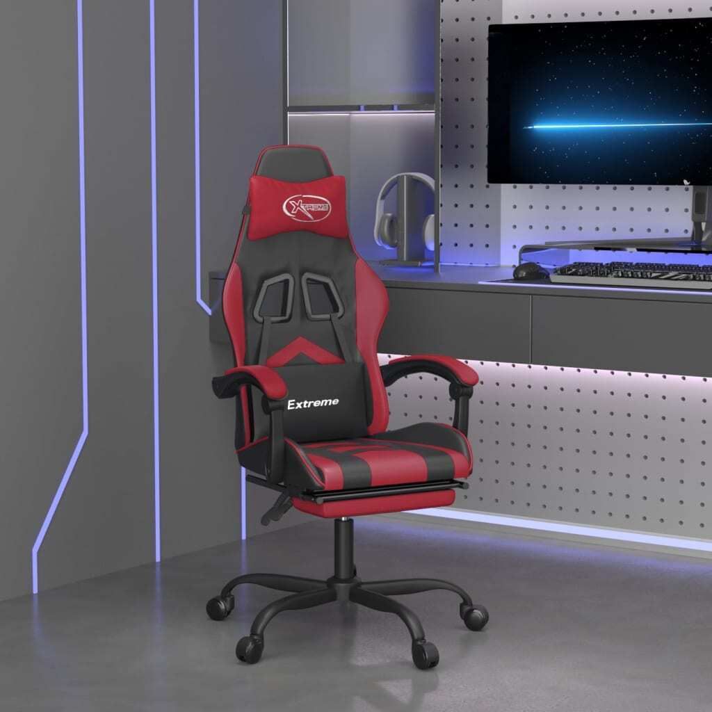 The Living Store Gaming-Stuhl mit Fußstütze Drehbar Schwarz & Weinrot Kunstleder
