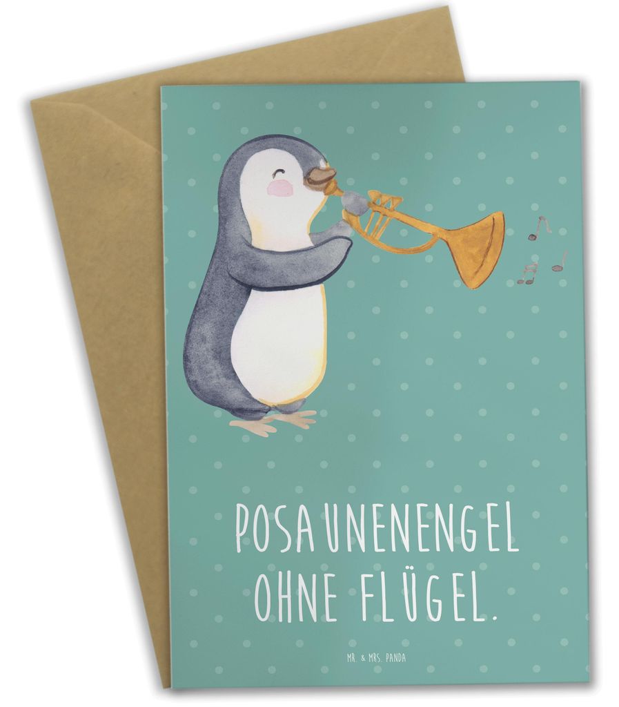 Mr. & Mrs. Panda Grußkarte Engel Posaune - Meeresbrise - Geschenk, glückwunschkarten, Orchester, Instrument, Musik, Lernen, weihnachtskarten, ein...