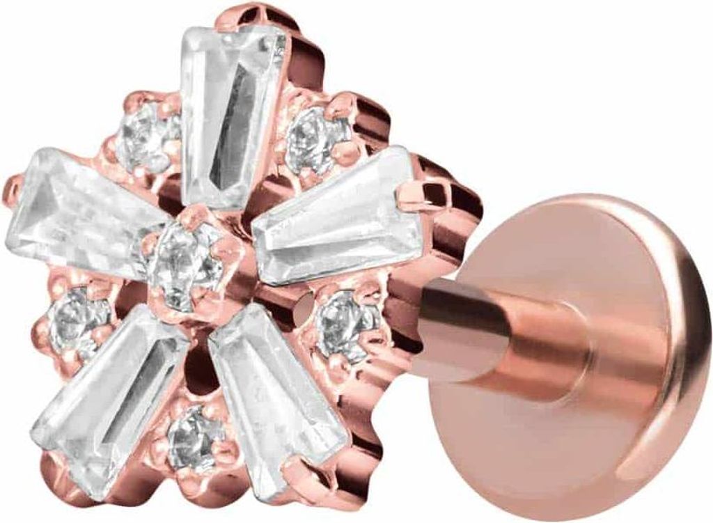 Ohrpiercing, Nasenpiercing Titan Labret mit Innengewinde SCHNEEFLOCKE RoséGold Stablänge: 8mm | Stabstärke: 1,6mm