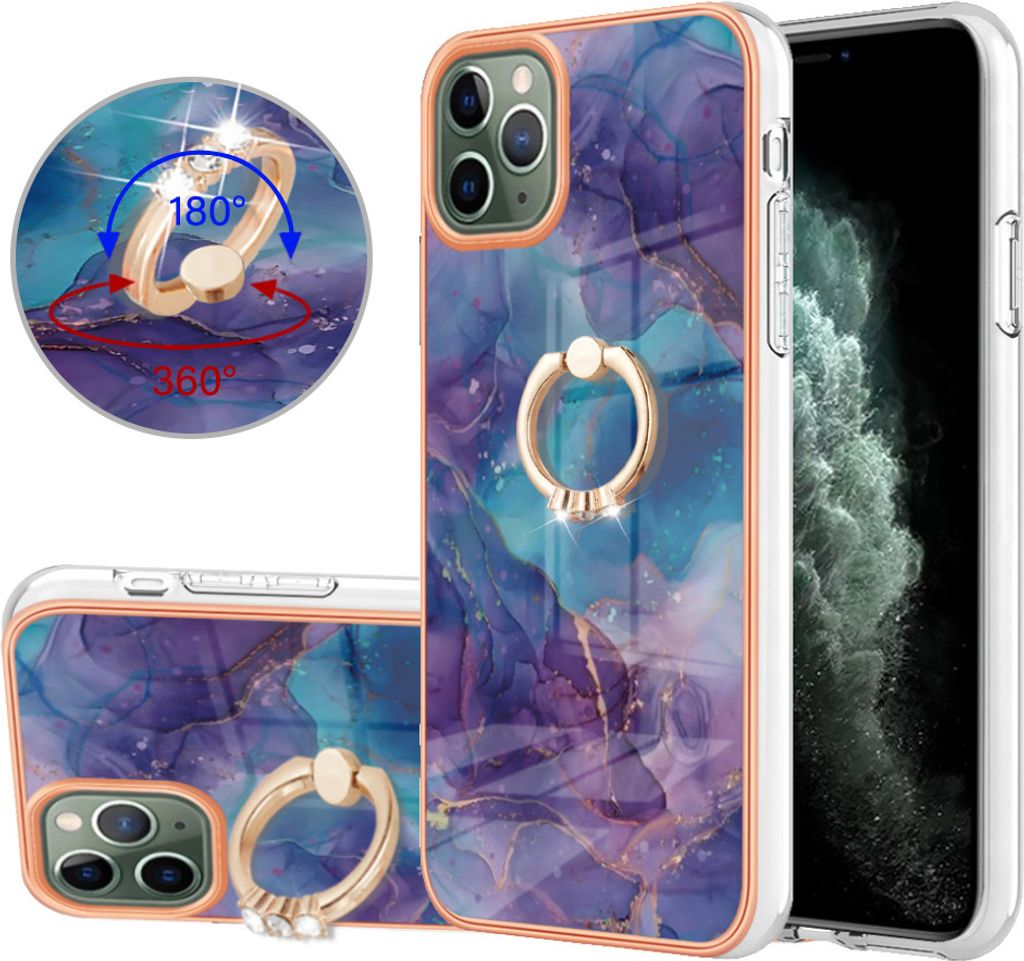 iPhone 11 Pro Max Hülle, Muster TPU Silikon Stoßdämpfer Bumper Schutzhülle mit Ring Ständer für iPhone 11 Pro Max Lila