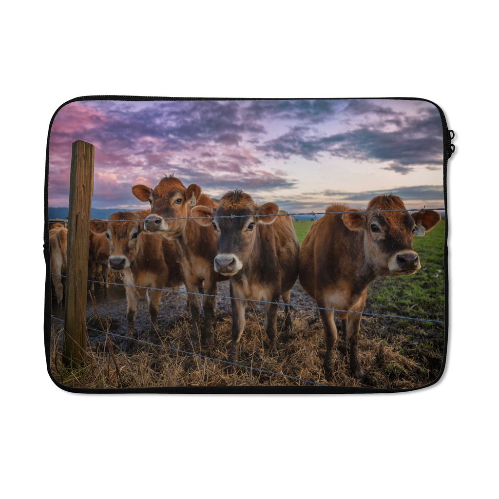 MuchoWow Laptop Hülle 14 ZollKuh - Zaun - Himmel Laptoptasche - Laptoptasche - Stoßsicher - Schutzhaube