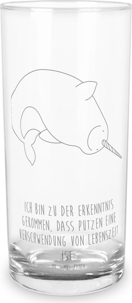 Mr. & Mrs. Panda Glasbecher Narwal 200 ml - Transparent - Geschenk, Aufräumen, Putzen, Meer, Wal, Kinderzimmer, Longdrinkglas, Tumbler, Glas, Cock...