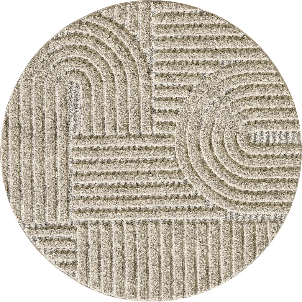 Petit tapis rond beige Art 80cm - Idéal pour descente de lit et déco