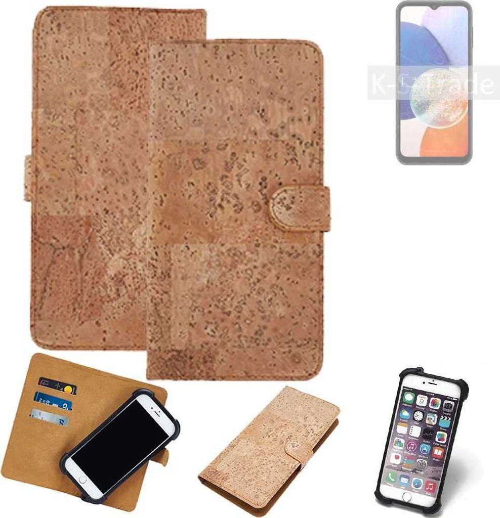 K-S-Trade Hülle kompatibel mit Samsung Galaxy A14 5G Kork Handyhülle Cover Schutzhülle TPU Case Bumper in Hellbraun, (1x)