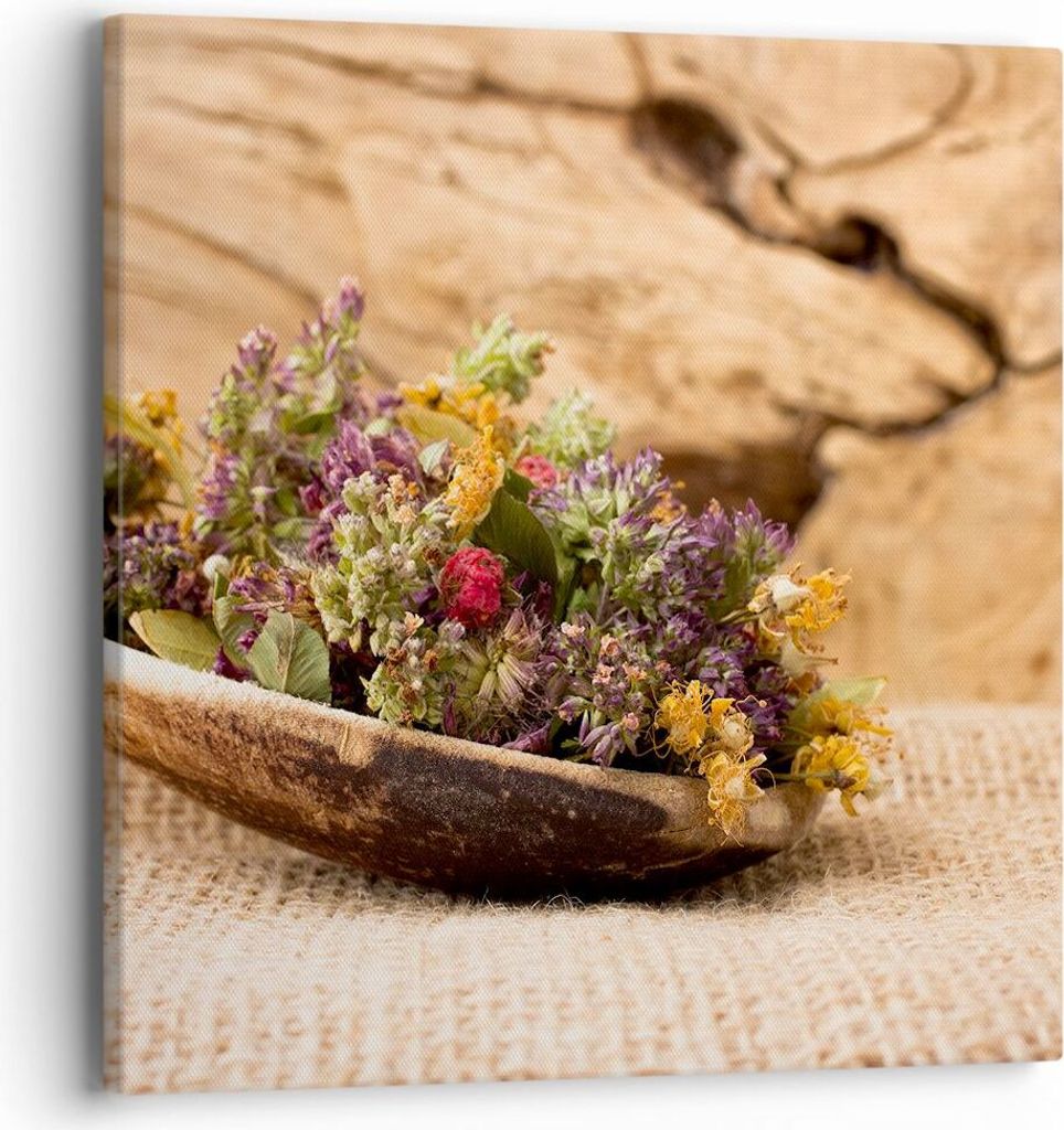 Bild auf Leinwand - Leinwandbild - Kraut Tee Bio getrocknete Kräuter - 40x40cm - Wand Bild - Wanddeko - Leinwanddruck - Bilder - Kunstdruck - Lein...