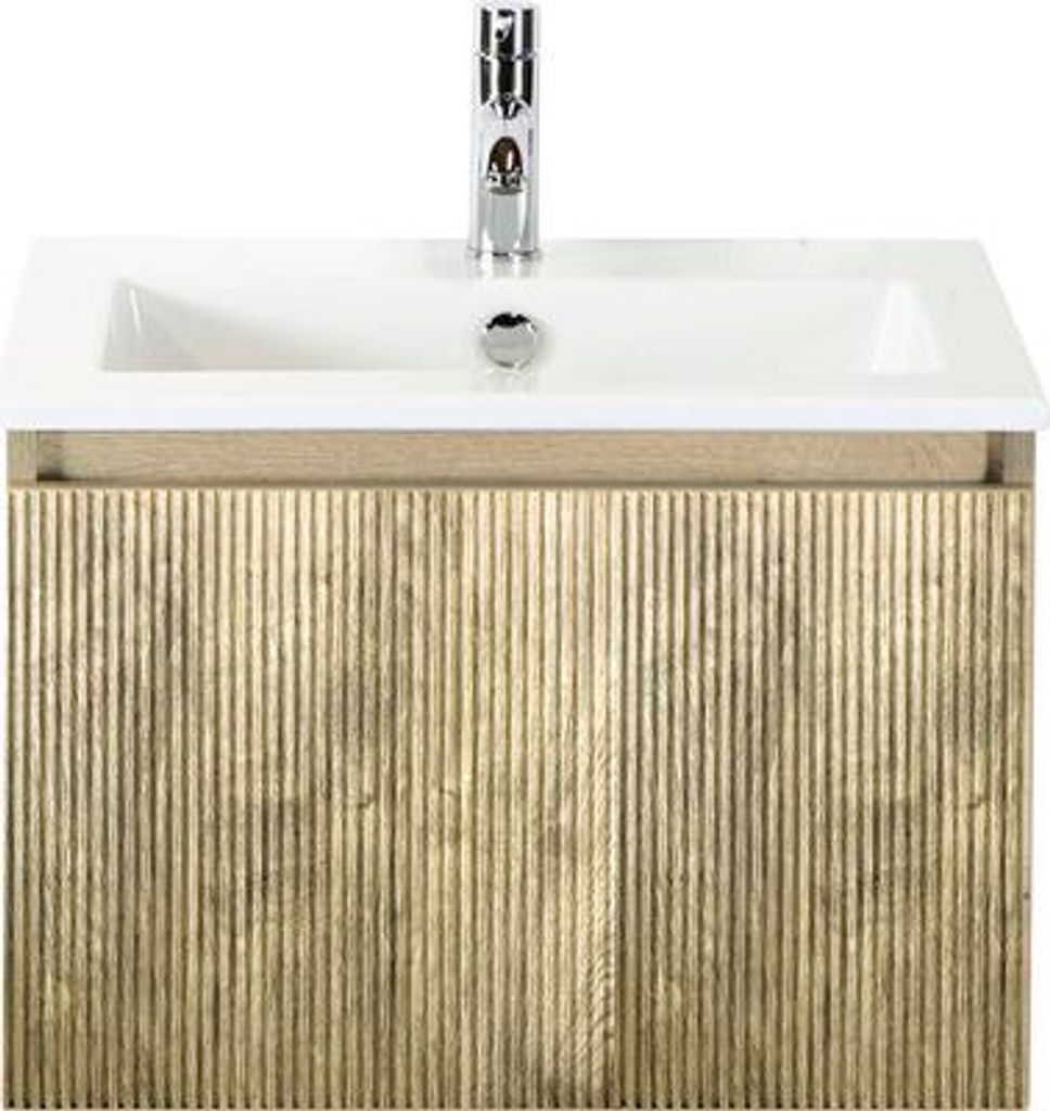 Badmöbelset 2-teilig Einzelbadmöbel Sanox Frozen 3D BxHxT 61 x 42 x 46 cm Frontfarbe französische eiche mit Waschtisch K