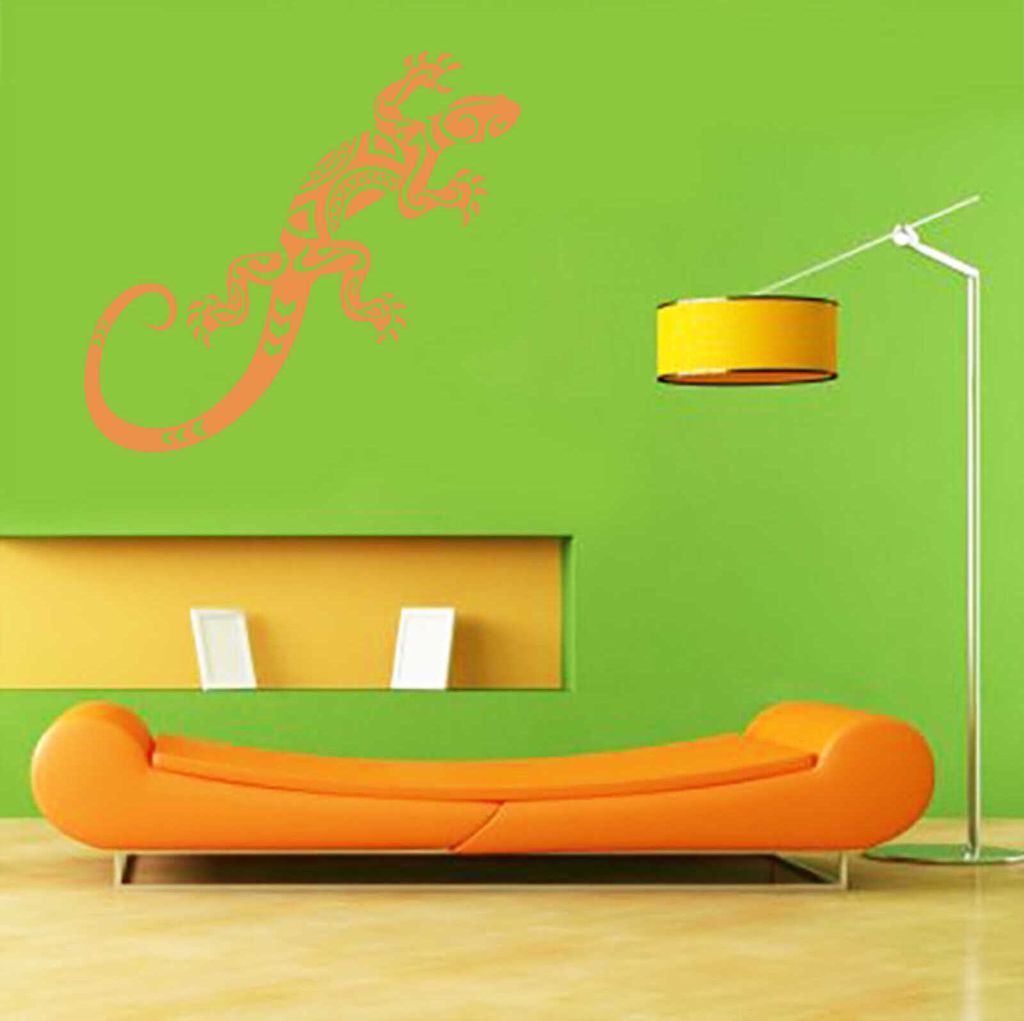 Wandtattoo - Wandaufkleber - Wandtattoo "Gekko Tribal" - 145cm x 58cm orange - Dekoration Küche Wohnzimmer Wand