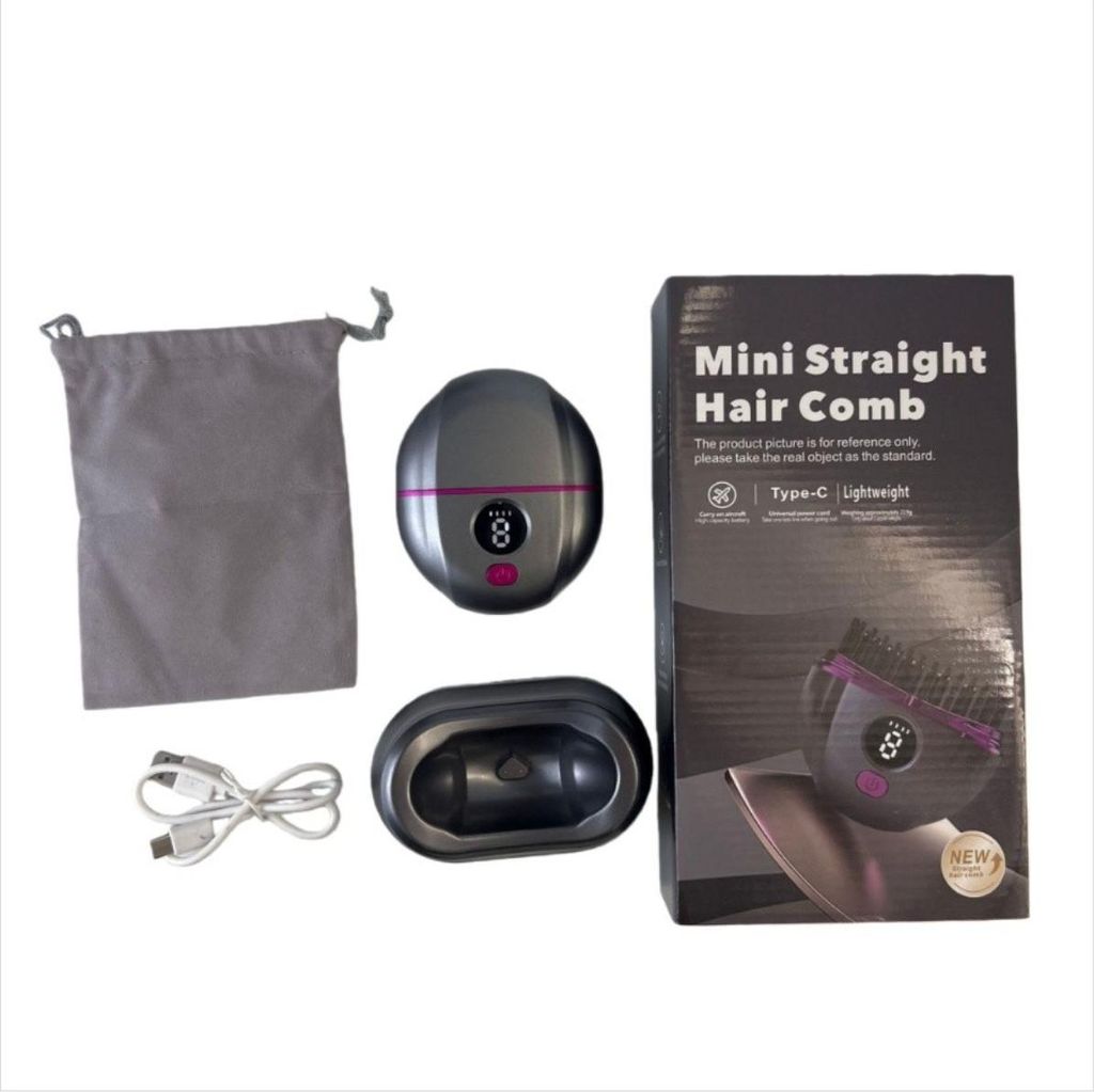 INF Mini Kabelloser Haarglätter Kamm mit Ladestation für Unterwegs Grau