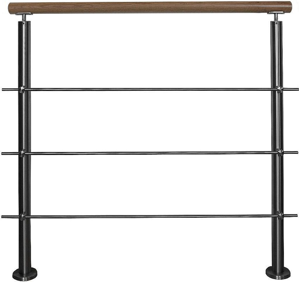 TIBU Edelstahl Geländer Aufmontage mit Eiche Handlauf und waagerechten Streben für Balkon Terrasse Treppe mit 3 Streben 1,0 m mit 2 Pfosten