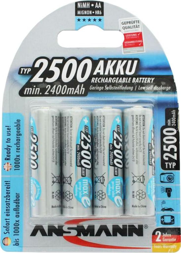 1x4 batteria ricaricabile Ansmann maxE NiMH 2500 Mignon AA Immagine del prodotto 