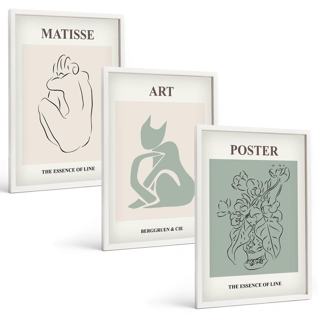 Bilder Set 3-teilig im weißen Rahmen – Wandbilder 3 Stück – gerahmte Poster für Wohnzimmer, Schlafzimmer und Flur – 40x60 cm – Matisse G...
