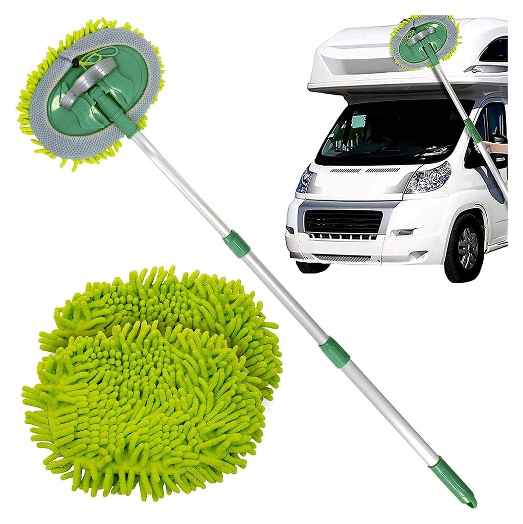 Caravan Autowaschmopp-Set - Kratzfreier Mikrofasermopp & Handschuh für die Fahrzeugreinigung, Ausziehbarer langer Griff, 2 x fusselfreie Wischmopp...