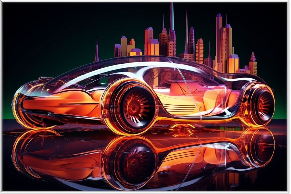Wallario Wandbild Neon-Speedster, Größe: 61 x 91,50 cm, Poster mit weißem Aluminiumrahmen
