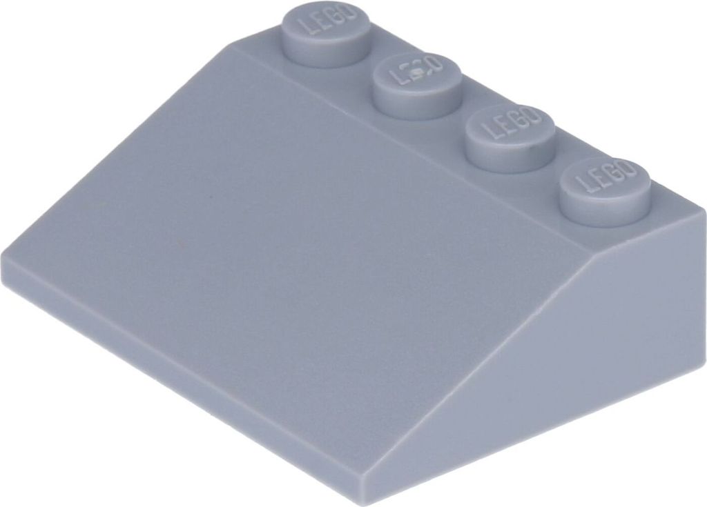 A single light gray LEGO brick is shown from a diagonal angle against a light gray background.